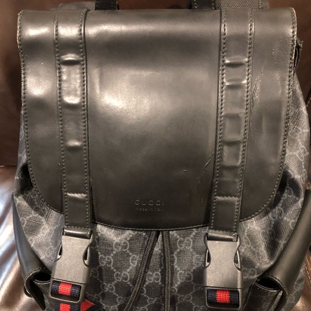 GUCCI Supreme Backpack Black Leather and Coated Canvas Size: Large AUTH COA - Picture 8 of 17